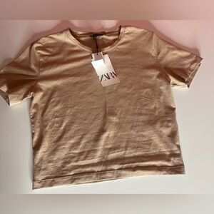Women’s Zara NWT tan fitted crop top in size medium
